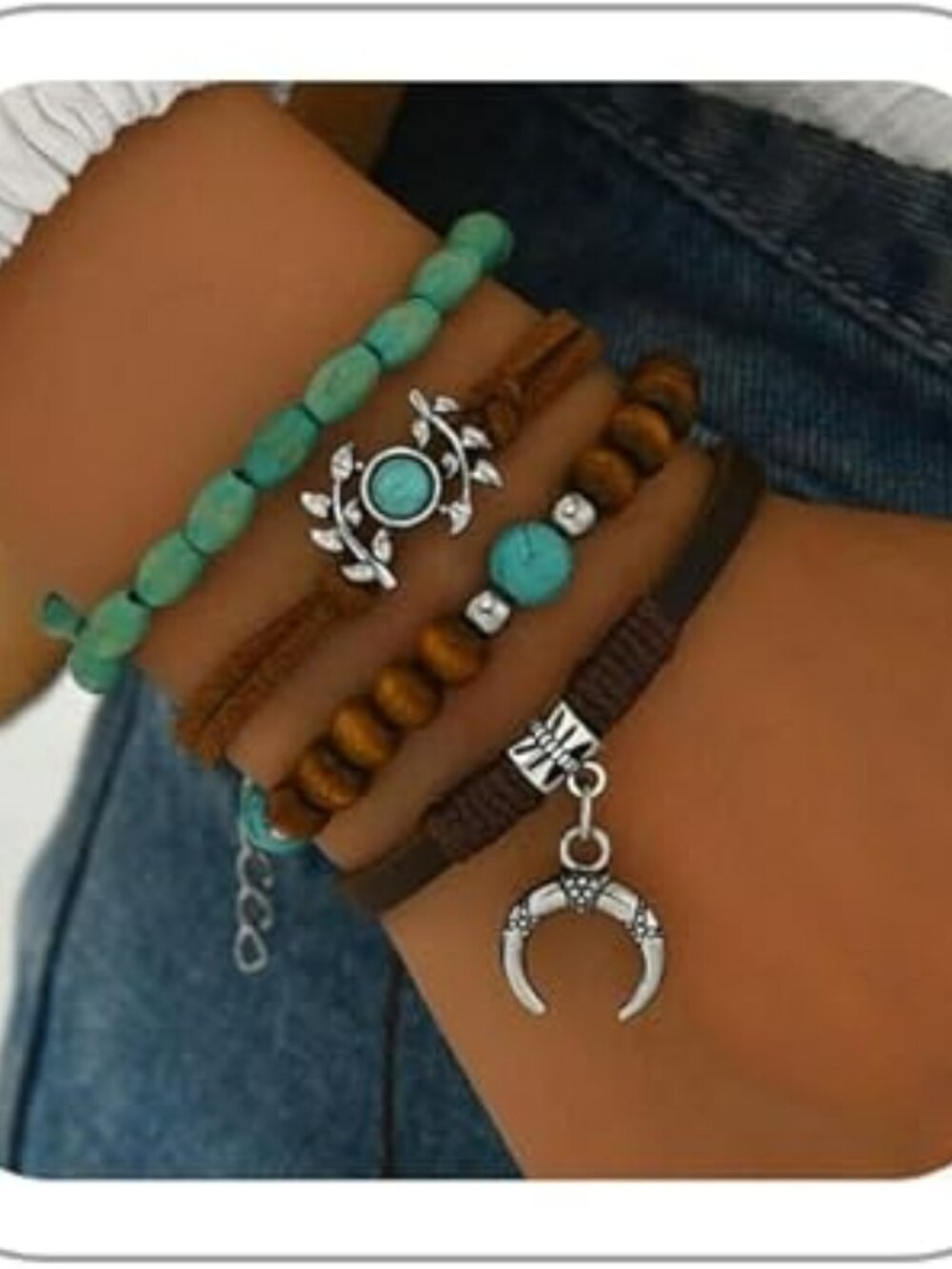 NEW Western Turquoise Beaded Bracelet Stack Cowgirl Stretch Set Boho Cowgirl
